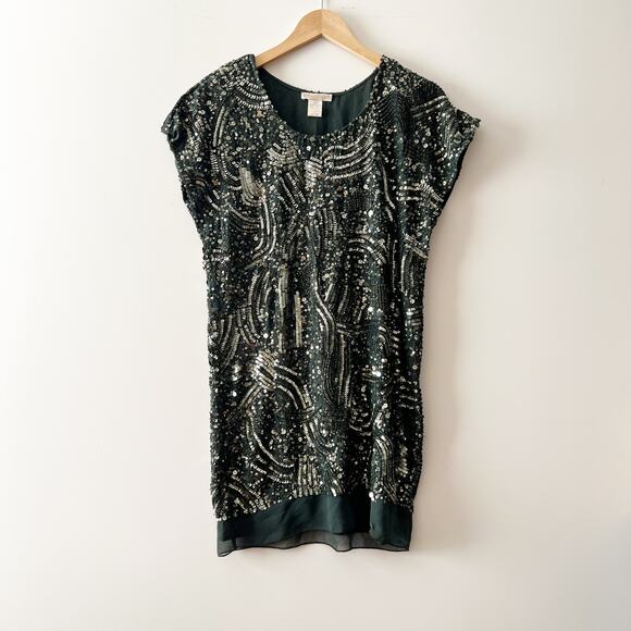 Gold Hawk Sequin Beaded Shift Dress Green Size XS - Picture 8 of 8